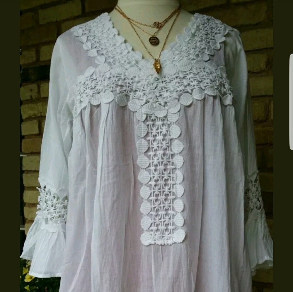 COPY - White blouse/tunic with 3/4 sleeve,  cotton